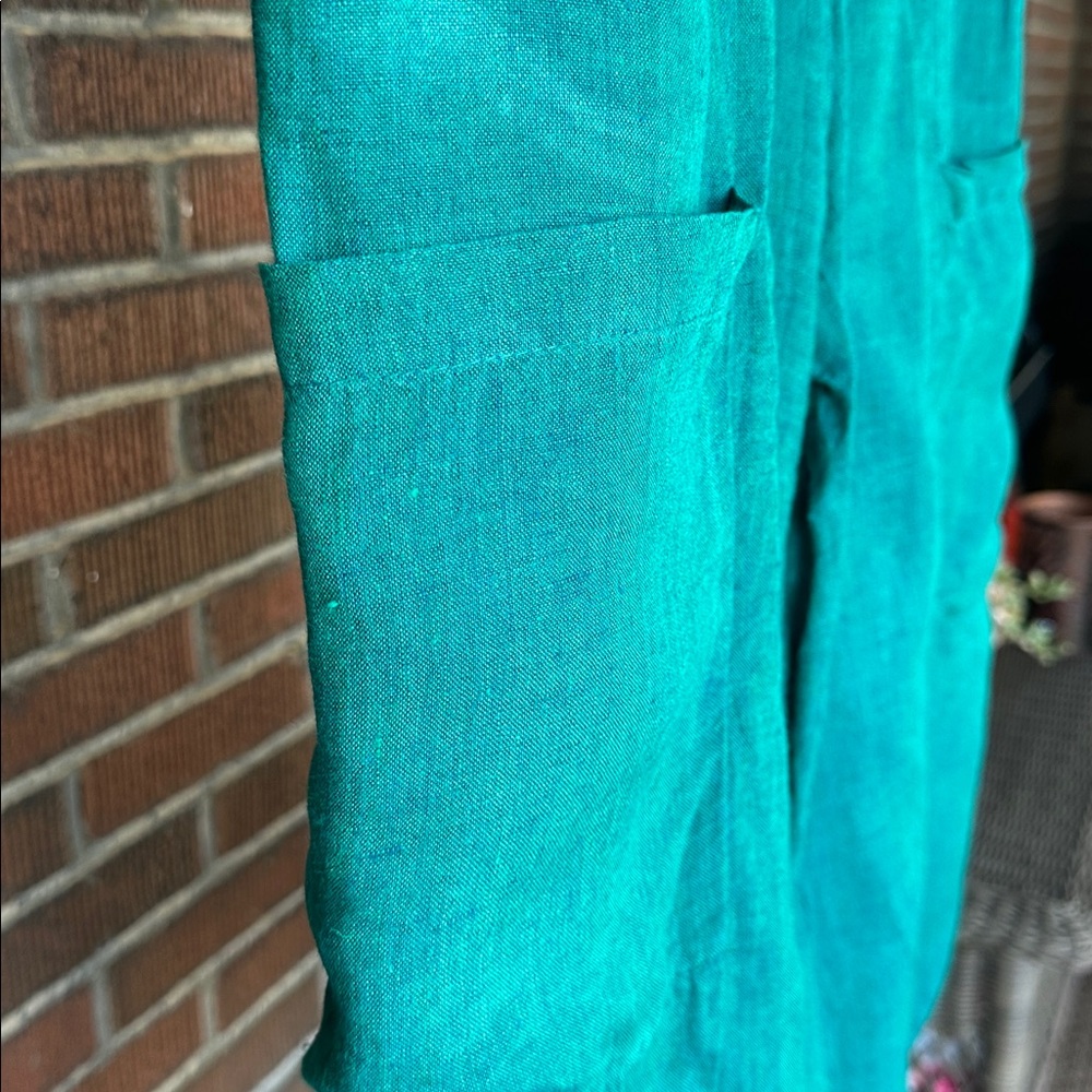 Flax teal green linen Lagenlook 2pc pants tunic/jacket. Size Small - Picture 10 of 13